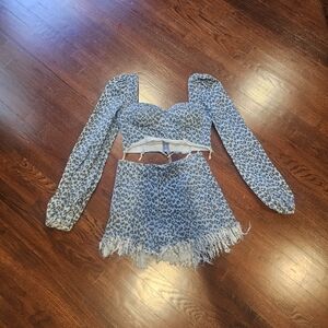 Blue Leopard Print Two-Piece Set